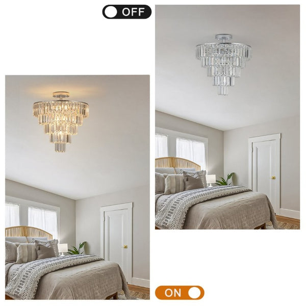 English Elm Same Five Tier K9 Crystal Chandelier White Chrome Frame Ambient Living Dining Room Light W1340110373