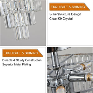 English Elm Same Five Tier K9 Crystal Chandelier White Chrome Frame Ambient Living Dining Room Light W1340110373