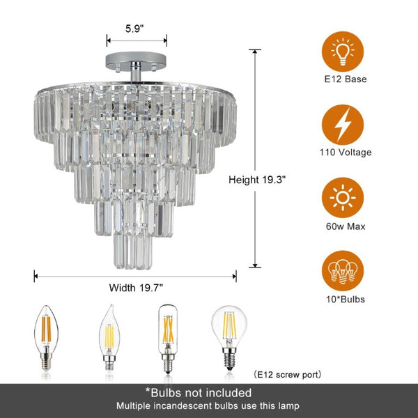 English Elm Same Five Tier K9 Crystal Chandelier White Chrome Frame Ambient Living Dining Room Light W1340110373
