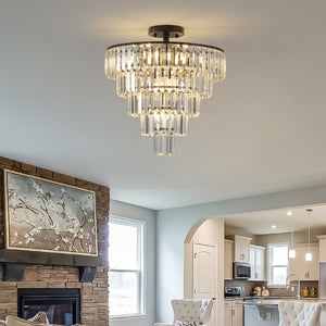 English Elm Same Five Tier K9 Crystal Chandelier Matte Black Frame Dining Entryway Statement Light W1340110374