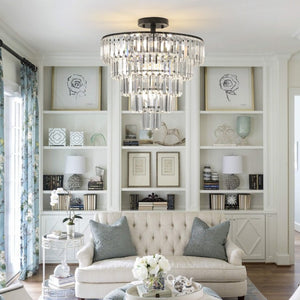 English Elm Same Five Tier K9 Crystal Chandelier Matte Black Frame Dining Entryway Statement Light W1340110374