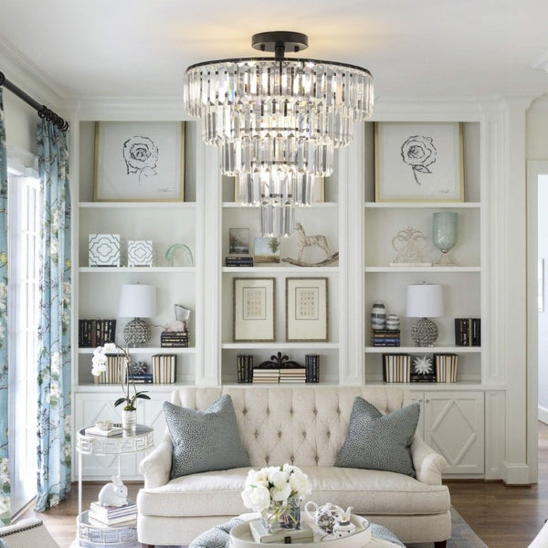 English Elm Same Five Tier K9 Crystal Chandelier Matte Black Frame Dining Entryway Statement Light W1340110374