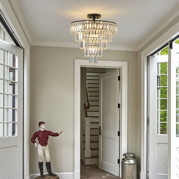 English Elm Same Five Tier K9 Crystal Chandelier Matte Black Frame Dining Entryway Statement Light W1340110374