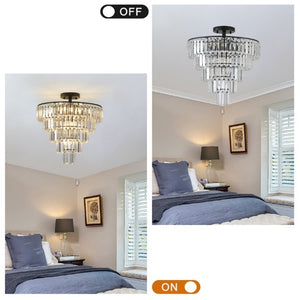 English Elm Same Five Tier K9 Crystal Chandelier Matte Black Frame Dining Entryway Statement Light W1340110374