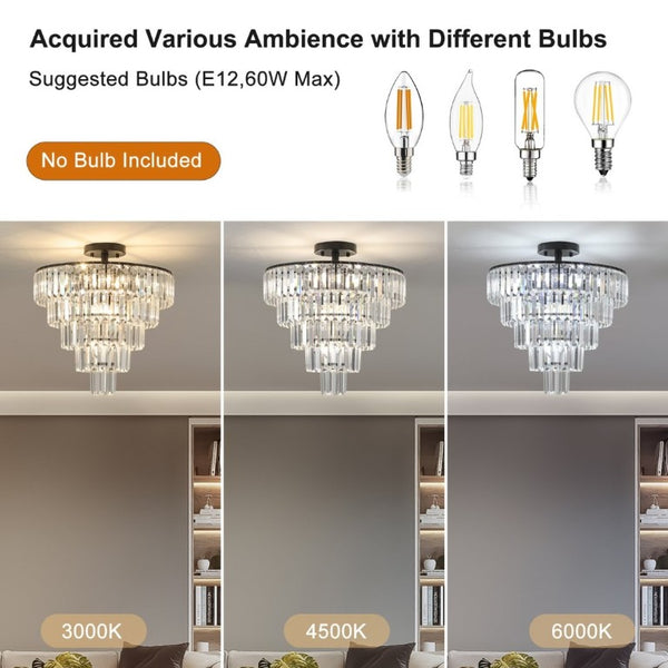 English Elm Same Five Tier K9 Crystal Chandelier Matte Black Frame Dining Entryway Statement Light W1340110374