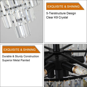 English Elm Same Five Tier K9 Crystal Chandelier Matte Black Frame Dining Entryway Statement Light W1340110374