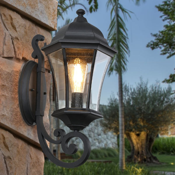 English Elm 1-pack Vintage Matte Black Aluminum Outdoor Wall Sconce with Clear Bubble Glass W1340110436