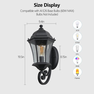 English Elm 1-pack Vintage Matte Black Aluminum Outdoor Wall Sconce with Clear Bubble Glass W1340110436