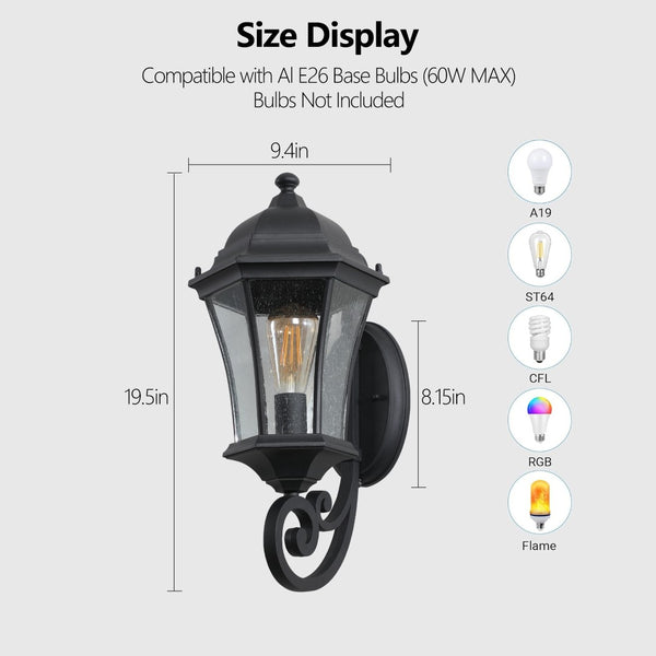 English Elm 1-pack Vintage Matte Black Aluminum Outdoor Wall Sconce with Clear Bubble Glass W1340110436