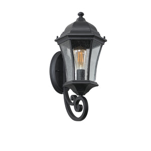 English Elm 1-pack Vintage Matte Black Aluminum Outdoor Wall Sconce with Clear Bubble Glass W1340110436