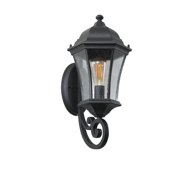 English Elm 1-pack Vintage Matte Black Aluminum Outdoor Wall Sconce with Clear Bubble Glass W1340110436