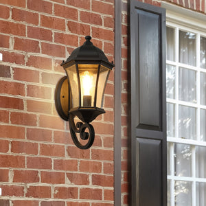 English Elm 1-pack Vintage Matte Black Aluminum Outdoor Wall Sconce with Clear Bubble Glass W1340110436