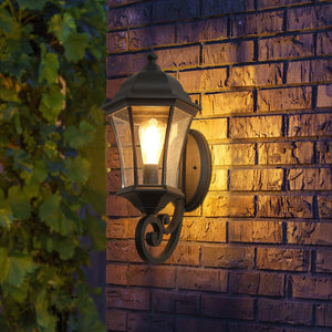 English Elm 1-pack Vintage Matte Black Aluminum Outdoor Wall Sconce with Clear Bubble Glass W1340110436