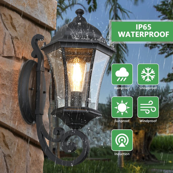 English Elm 1-pack Vintage Matte Black Aluminum Outdoor Wall Sconce with Clear Bubble Glass W1340110436