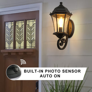 English Elm 1-pack Vintage Matte Black Aluminum Outdoor Wall Sconce with Clear Bubble Glass W1340110436