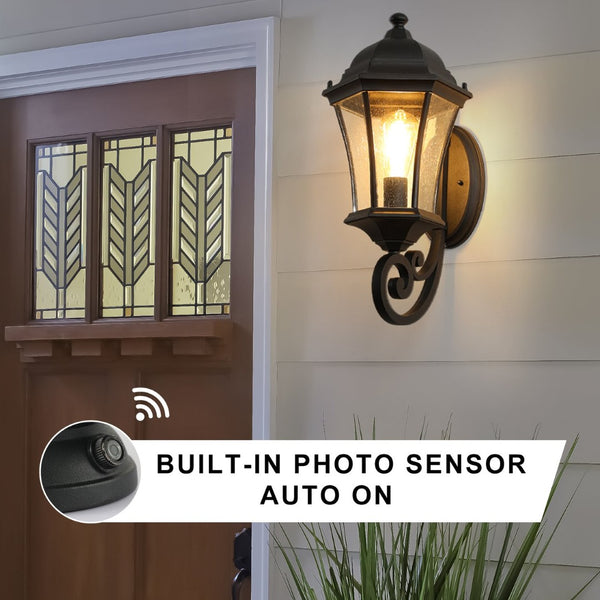 English Elm 1-pack Vintage Matte Black Aluminum Outdoor Wall Sconce with Clear Bubble Glass W1340110436