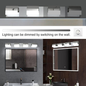 English Elm New 4-Light LED Vanity Bar Chrome Stainless Steel Bath Wall Fixture Acrylic Shade W1340110600
