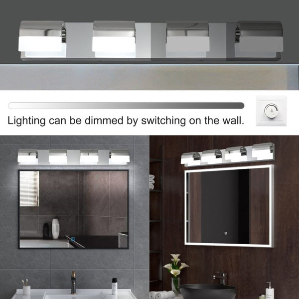 English Elm New 4-Light LED Vanity Bar Chrome Stainless Steel Bath Wall Fixture Acrylic Shade W1340110600