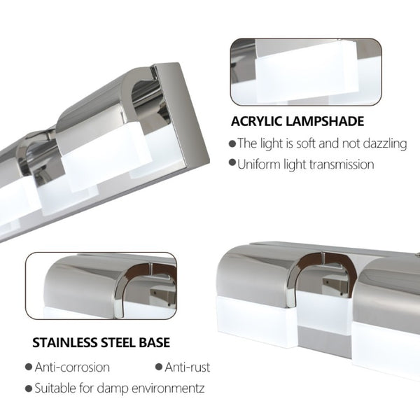 English Elm New 4-Light LED Vanity Bar Chrome Stainless Steel Bath Wall Fixture Acrylic Shade W1340110600