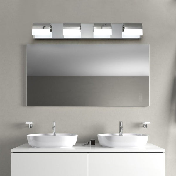 English Elm New 4-Light LED Vanity Bar Chrome Stainless Steel Bath Wall Fixture Acrylic Shade W1340110600