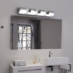 English Elm New 4-Light LED Vanity Bar Chrome Stainless Steel Bath Wall Fixture Acrylic Shade W1340110600