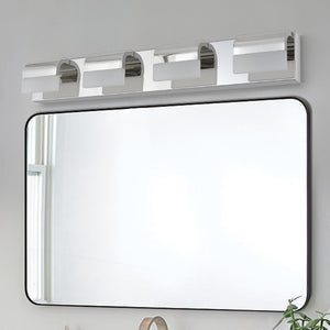English Elm New 4-Light LED Vanity Bar Chrome Stainless Steel Bath Wall Fixture Acrylic Shade W1340110600