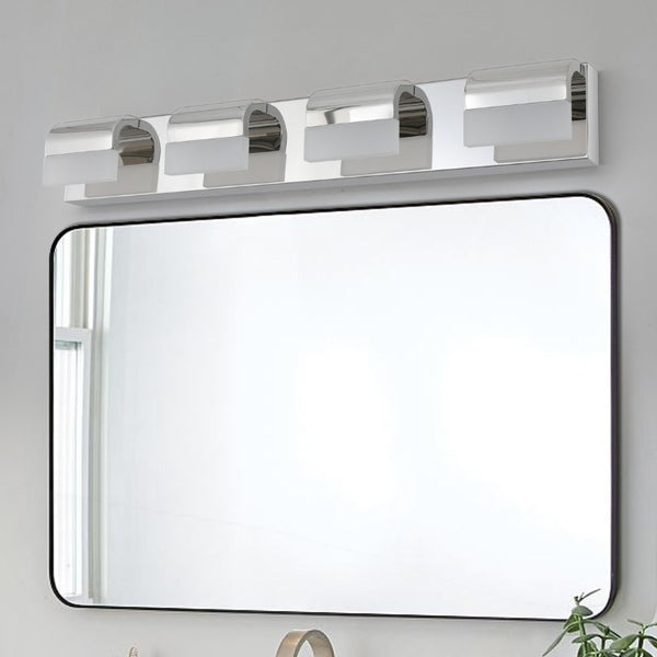 English Elm New 4-Light LED Vanity Bar Chrome Stainless Steel Bath Wall Fixture Acrylic Shade W1340110600