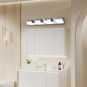 English Elm New 4-Light LED Vanity Bar Chrome Stainless Steel Bath Wall Fixture Acrylic Shade W1340110600