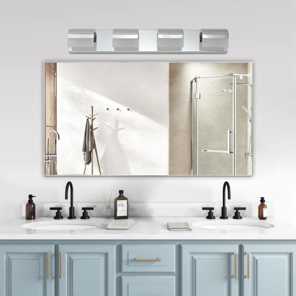 English Elm New 4-Light LED Vanity Bar Chrome Stainless Steel Bath Wall Fixture Acrylic Shade W1340110600