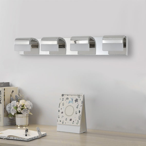 English Elm New 4-Light LED Vanity Bar Chrome Stainless Steel Bath Wall Fixture Acrylic Shade W1340110600
