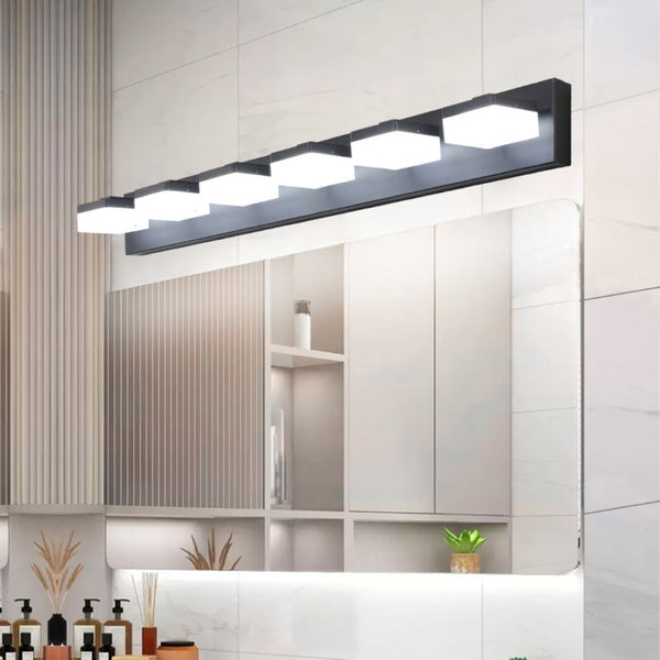 English Elm New Six Globe Frosted LED Vanity Light Matte Black Iron Bath Bar Fixture W1340110609