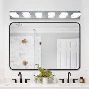 English Elm Same Chrome Six Globe LED Vanity Light Bar Sleek Acrylic Shades for Bathroom Mirrors W1340110610