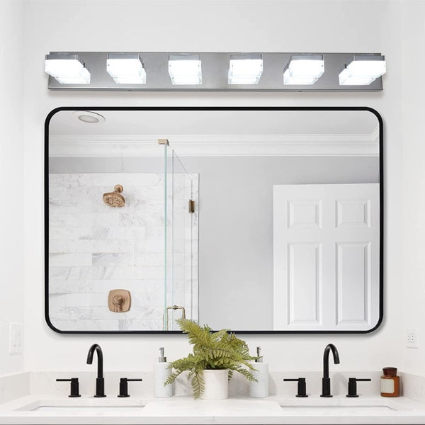 English Elm Same Chrome Six Globe LED Vanity Light Bar Sleek Acrylic Shades for Bathroom Mirrors W1340110610