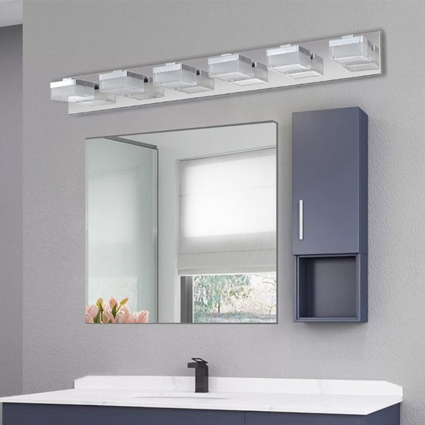 English Elm Same Chrome Six Globe LED Vanity Light Bar Sleek Acrylic Shades for Bathroom Mirrors W1340110610