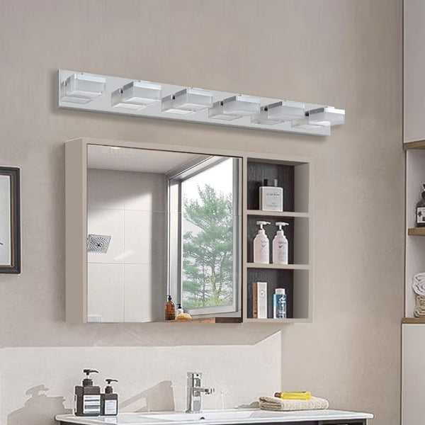 English Elm Same Chrome Six Globe LED Vanity Light Bar Sleek Acrylic Shades for Bathroom Mirrors W1340110610