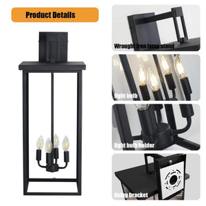 English Elm 4-Light Outdoor Wall Sconce Wrought Iron Lantern with Frosted Glass Farmhouse Porch W1340119953