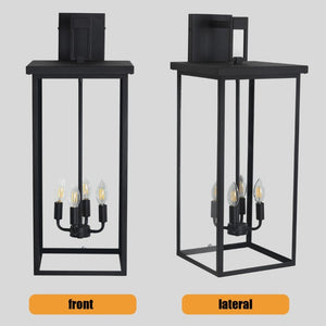 English Elm 4-Light Outdoor Wall Sconce Wrought Iron Lantern with Frosted Glass Farmhouse Porch W1340119953