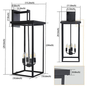 English Elm 4-Light Outdoor Wall Sconce Wrought Iron Lantern with Frosted Glass Farmhouse Porch W1340119953