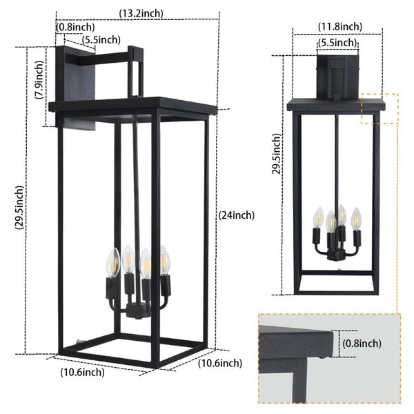 English Elm 4-Light Outdoor Wall Sconce Wrought Iron Lantern with Frosted Glass Farmhouse Porch W1340119953