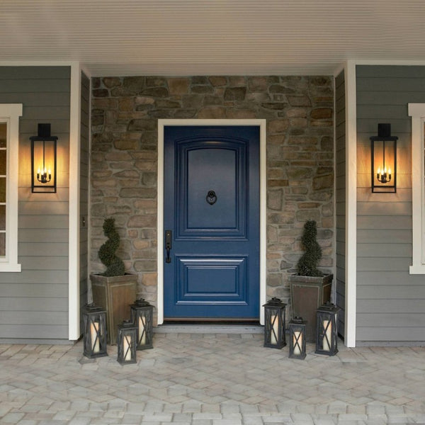 English Elm 4-Light Outdoor Wall Sconce Wrought Iron Lantern with Frosted Glass Farmhouse Porch W1340119953