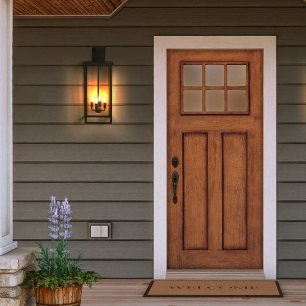 English Elm 4-Light Outdoor Wall Sconce Wrought Iron Lantern with Frosted Glass Farmhouse Porch W1340119953