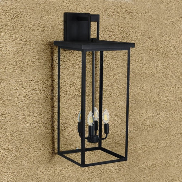 English Elm 4-Light Outdoor Wall Sconce Wrought Iron Lantern with Frosted Glass Farmhouse Porch W1340119953