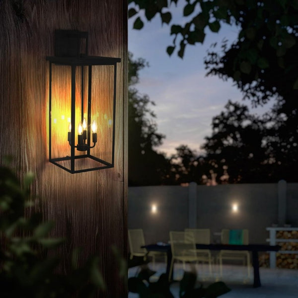 English Elm 4-Light Outdoor Wall Sconce Wrought Iron Lantern with Frosted Glass Farmhouse Porch W1340119953