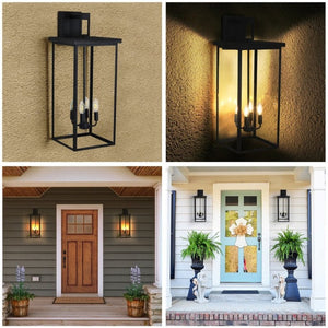 English Elm 4-Light Outdoor Wall Sconce Wrought Iron Lantern with Frosted Glass Farmhouse Porch W1340119953