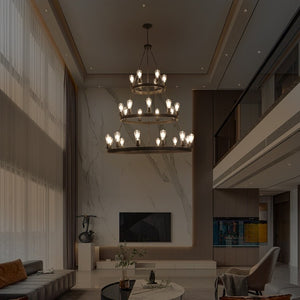 English Elm New 27 Bulb Matte Black Metal Ring Chandelier Industrial Modern Dining Room Pendant W1340119961