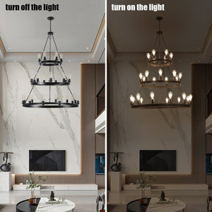 English Elm New 27 Bulb Matte Black Metal Ring Chandelier Industrial Modern Dining Room Pendant W1340119961