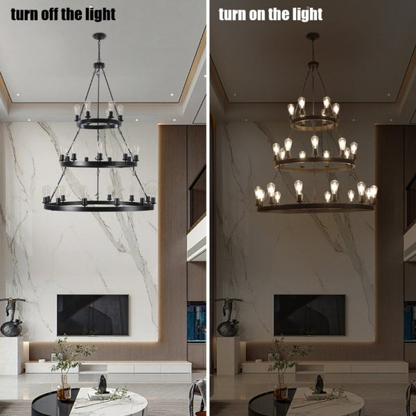English Elm New 27 Bulb Matte Black Metal Ring Chandelier Industrial Modern Dining Room Pendant W1340119961