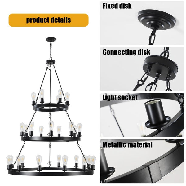 English Elm New 27 Bulb Matte Black Metal Ring Chandelier Industrial Modern Dining Room Pendant W1340119961