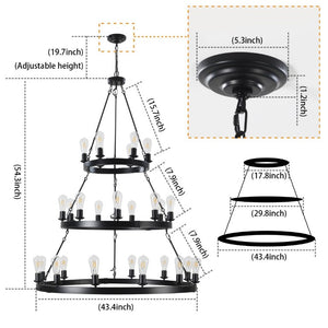 English Elm New 27 Bulb Matte Black Metal Ring Chandelier Industrial Modern Dining Room Pendant W1340119961