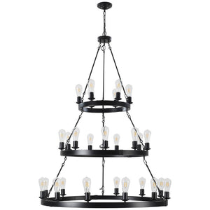 English Elm New 27 Bulb Matte Black Metal Ring Chandelier Industrial Modern Dining Room Pendant W1340119961
